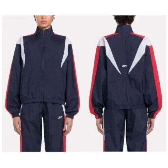 Reebok Women's Relaxed Fit Full Zip Proud Track Jacket Vector Navy Size S NWT - Picture 1 of 4
